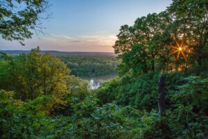 View of the Missouri River valley from the overlook at Weston Bend State Park near Weston, Missouri